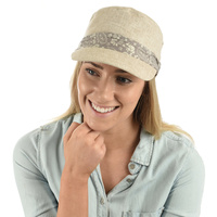 Cadet Fashion Cap | Beige with grey paisley print band and bow | S/M