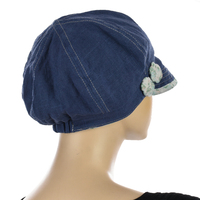 Cream Linen Cabbie Cap with Soft Visor | Blue - Denim Blue