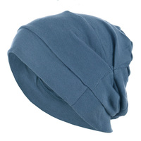 Cotton Beanie Gathered on Side  | Denim Blue