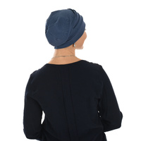 Stitch Striped Cotton Chemo Slip on Beanie | Grey - Slate Grey Denim Blue