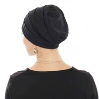 Dual Flower Pleated Cotton Beanie | Black