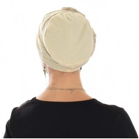 Dual Flower Pleated Cotton Beanie | Beige