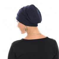 Dual Flower Pleated Cotton Beanie | Blue - Navy Blue / Dark Blue