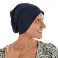 Jersey Cotton Beanie  NAVY with Seamless Headband | Option 7 | M/L Pink and Blue Paisley Print