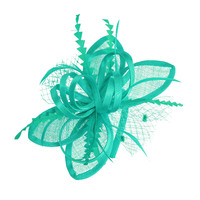 Quadruple Leaf Satin Feather Fascinator | Blue - Cyan Blue / Green Blue