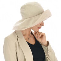 Foldable Linen Wide Brim Sun Hat | Beige