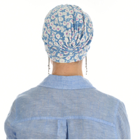 Soft Floral Print Turban | Option 2 | S/M/L | White and Light Blue