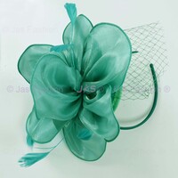 Organza 8 Petaled Fascinator | Emerald Green with Teal Blue Feather