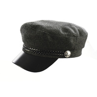 Felt Military Bakerboy Hat With PU Lid | Grey - Dark Grey