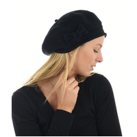 Wool Knit beret Bow on Side | Black
