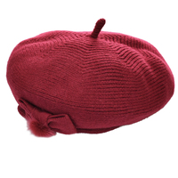 Wool Knit beret Bow on Side | Red - Burnt Red / Deep Red