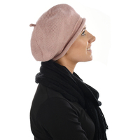 Wool Knit beret Bow on Side | Pink - Dusty Pink