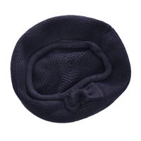 Wool Knit beret Bow on Side | Blue - Navy Blue / Dark Blue