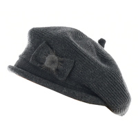 Wool Knit beret Bow on Side | Grey - Dark Grey