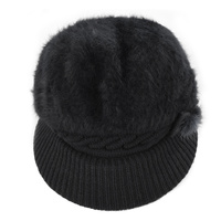Wide Brim Angora Bakerboy Hat | Black