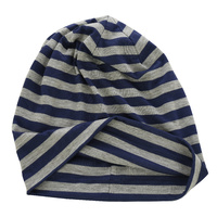 Stretch Sleep Cap with Wide Stripes | Grey & Navy | S/M