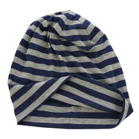 Stretch Sleep Cap with Wide Stripes | Grey & Navy | XS/S