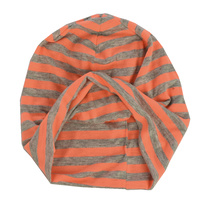 Stretch Sleep Cap with Wide Stripes | Orange & Grey | S/M