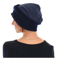 Jersey Cotton beanie n Knit Turban Headband | Navy | S/M
