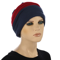 Cotton Beanie and Knit Turban Headband Set | XS/S | Option S3 | Deep Red Band N Navy Beanie