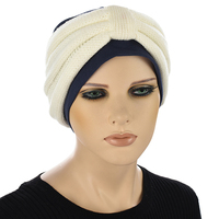 Cotton Beanie and Knit Turban Headband Set | XS/S | Option S7 | White Band N Navy Beanie
