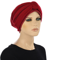 Cotton Beanie and Knit Turban Headband Set | XS/S | Option S8 | Deep Red Band N Red Beanie