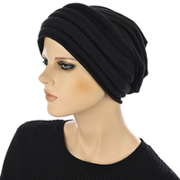 Cotton Beanie and Knit Turban Headband Set | XS/S | Option S9 | Black Band N Black Beanie