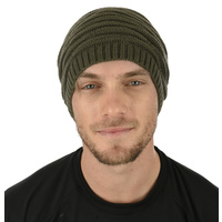 Double Striped Slouch Beanie | Green - Olive Green