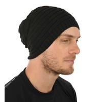 Double Striped Slouch Beanie | Black
