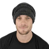Ribbed Stretch Two Toned Beanie | Black / Grey