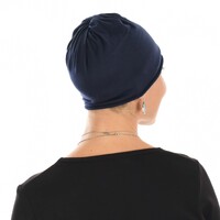 Knit Headband Visor Hat with Swirly Hat Liner | Navy Blue