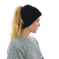 Large View Three Toned Messy Bun Beanie