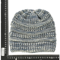 Three Toned Messy Bun Beanie | Denim Blue / Grey / Off White