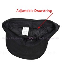 Wool Felt Greek Fisherman Cap | Black | Large Crown & Size Adjustable S-XL 60cm