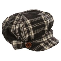 Check Newsboy Hat with Bow & Button | Brown - Chocolate Brown | S