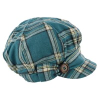 Check Newsboy Hat with Bow & Button | Blue - Teal Blue | S
