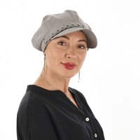 High Crown Bakerboy Chemo Hat with Braid Hatband | Light Grey | Modified Crown | Stretch Fit