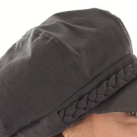 High Crown Bakerboy Chemo Hat with Braid Hatband | Dark Grey | High Crown | Stretch Fit
