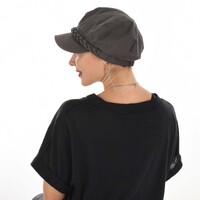 High Crown Bakerboy Chemo Hat with Braid Hatband | Dark Grey | Modified Crown | Stretch Fit