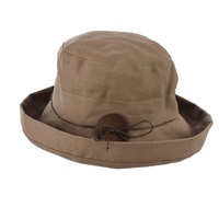 Big Button Linen Bucket Hat | Bronze - Light Brown / Dark khaki  | Adjustable M/L