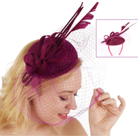Large View Fascinator - Amanda with Feather Quills and Netting Veil