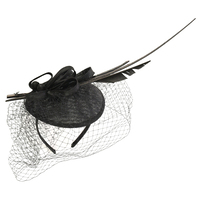 Fascinator - Amanda with Feather Quills and Netting Veil | Black