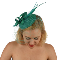 Fascinator - Amanda with Feather Quills and Netting Veil | Green - Honeydew Mint Green