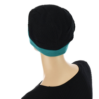 Sheer knit Beanie with Seamless Lining Set | Option 1 | Black Beanie /Teal Blue Liner