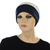 Sheer knit Beanie with Seamless Lining Set | Option 2 | Cream White Beanie /Navy Blue Liner