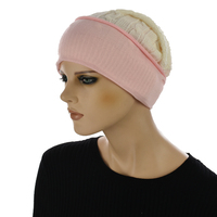 Sheer knit Beanie with Seamless Lining Set | Option 5 | Cream White Beanie/Pink Liner