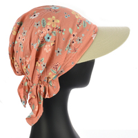 Chemo Head Wrap Scarf & Visor Set | Beige Visor & Orange Apricot Floral Headwrap | XS/S