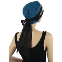 COTTON TURBAN WITH BLACK SASH | Blue - Teal Blue