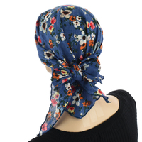 Ruffled Floral Print Triangle Scarf | #1 | Blossom Denim Blue