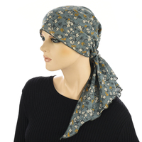 Ruffled Floral Print Triangle Scarf | #7 | Blossom Floral Print Slate Grey